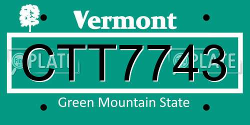 CTT7743 Vermont License Plate