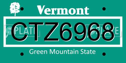 CTZ6968 Vermont License Plate