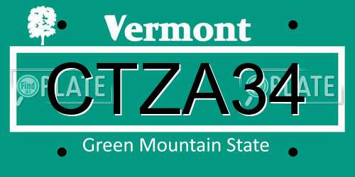 CTZA34 Vermont License Plate