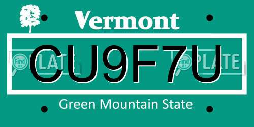 CU9F7U Vermont License Plate