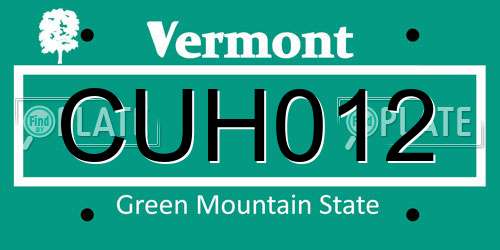 CUH012 Vermont License Plate