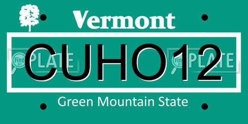 CUHO12 Vermont License Plate