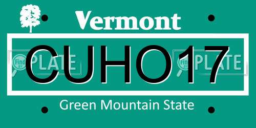 CUHO17 Vermont License Plate