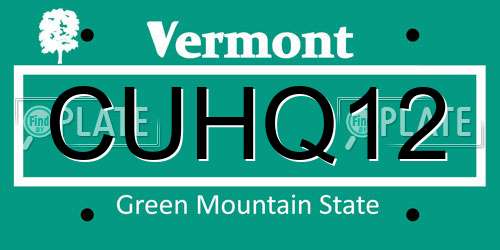 CUHQ12 Vermont License Plate