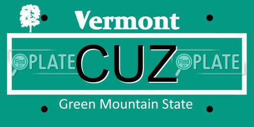 CUZ Vermont License Plate