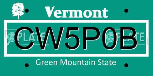 CW5P0B Vermont License Plate