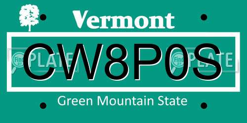 CW8P0S Vermont License Plate