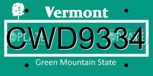 CWD9334 Vermont License Plate