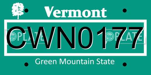 CWN0177 Vermont License Plate