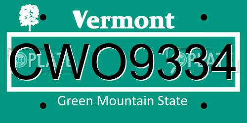 CWO9334 Vermont License Plate