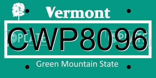 CWP8096 Vermont License Plate