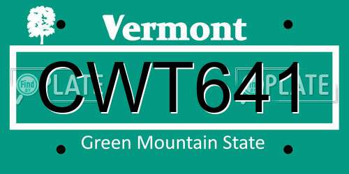 CWT641 Vermont License Plate