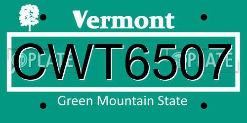 CWT6507 Vermont License Plate