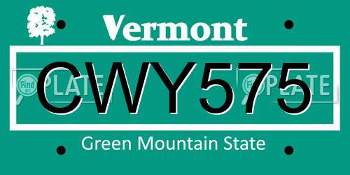 CWY575 Vermont License Plate