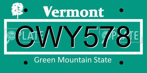 CWY578 Vermont License Plate