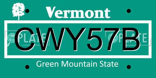 CWY57B Vermont License Plate