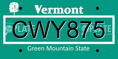 CWY875 Vermont License Plate