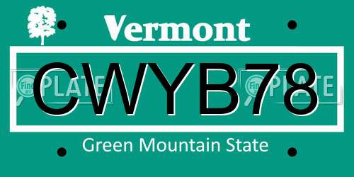 CWYB78 Vermont License Plate