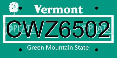 CWZ6502 Vermont License Plate