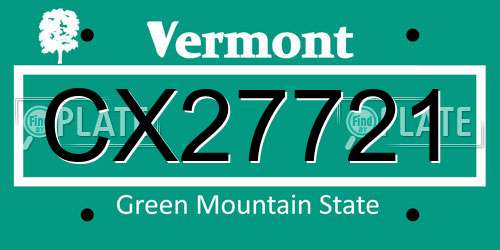 CX27721 Vermont License Plate