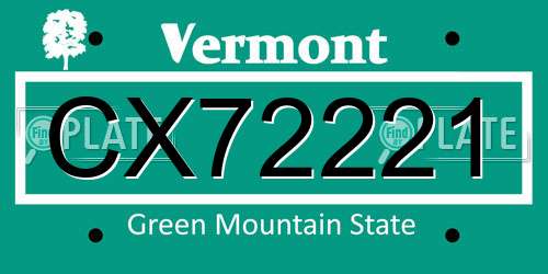 CX72221 Vermont License Plate