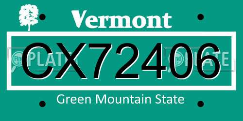 CX72406 Vermont License Plate