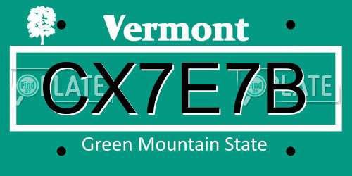 CX7E7B Vermont License Plate