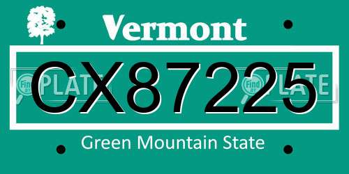 CX87225 Vermont License Plate