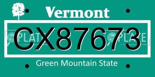 CX87673 Vermont License Plate