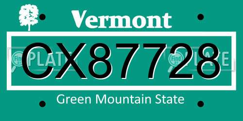 CX87728 Vermont License Plate