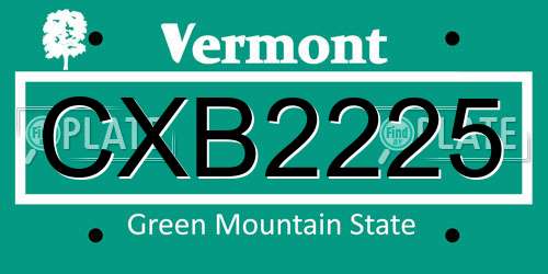 CXB2225 Vermont License Plate
