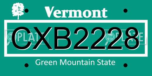 CXB2228 Vermont License Plate