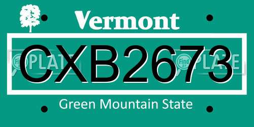 CXB2673 Vermont License Plate