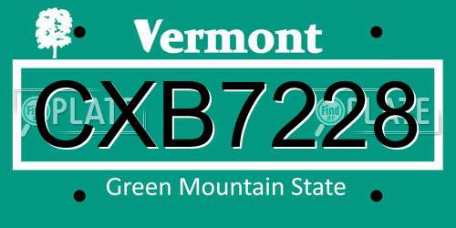 CXB7228 Vermont License Plate