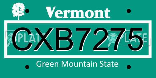 CXB7275 Vermont License Plate