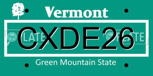 CXDE26 Vermont License Plate