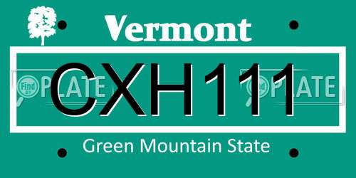 CXH111 Vermont License Plate