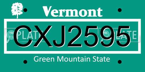 CXJ2595 Vermont License Plate