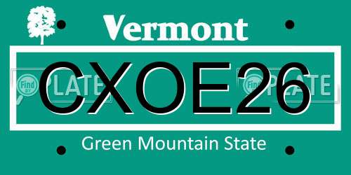 CXOE26 Vermont License Plate