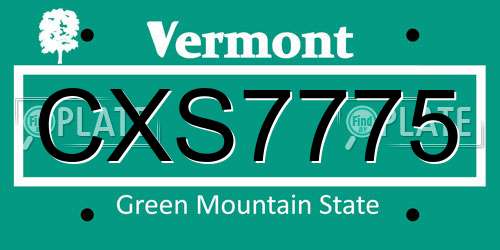 CXS7775 Vermont License Plate
