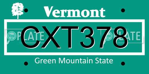 CXT378 Vermont License Plate