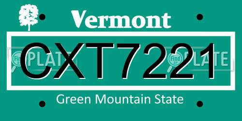 CXT7221 Vermont License Plate