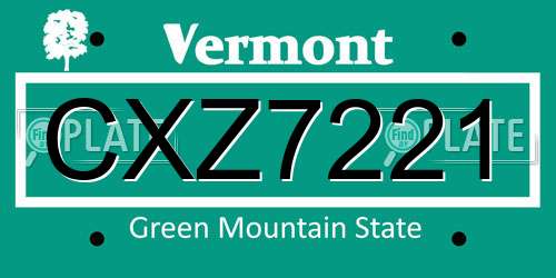 CXZ7221 Vermont License Plate