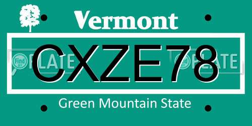 CXZE78 Vermont License Plate