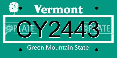 CY2443 Vermont License Plate