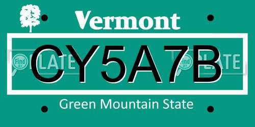 CY5A7B Vermont License Plate