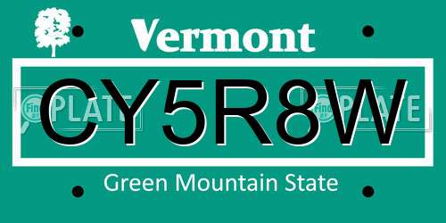 CY5R8W Vermont License Plate