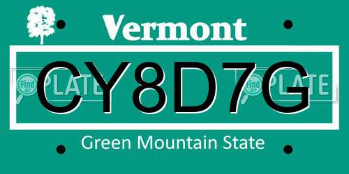 CY8D7G Vermont License Plate