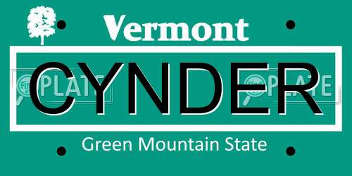 CYNDER Vermont License Plate