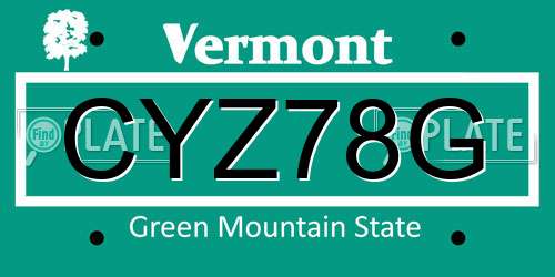 CYZ78G Vermont License Plate